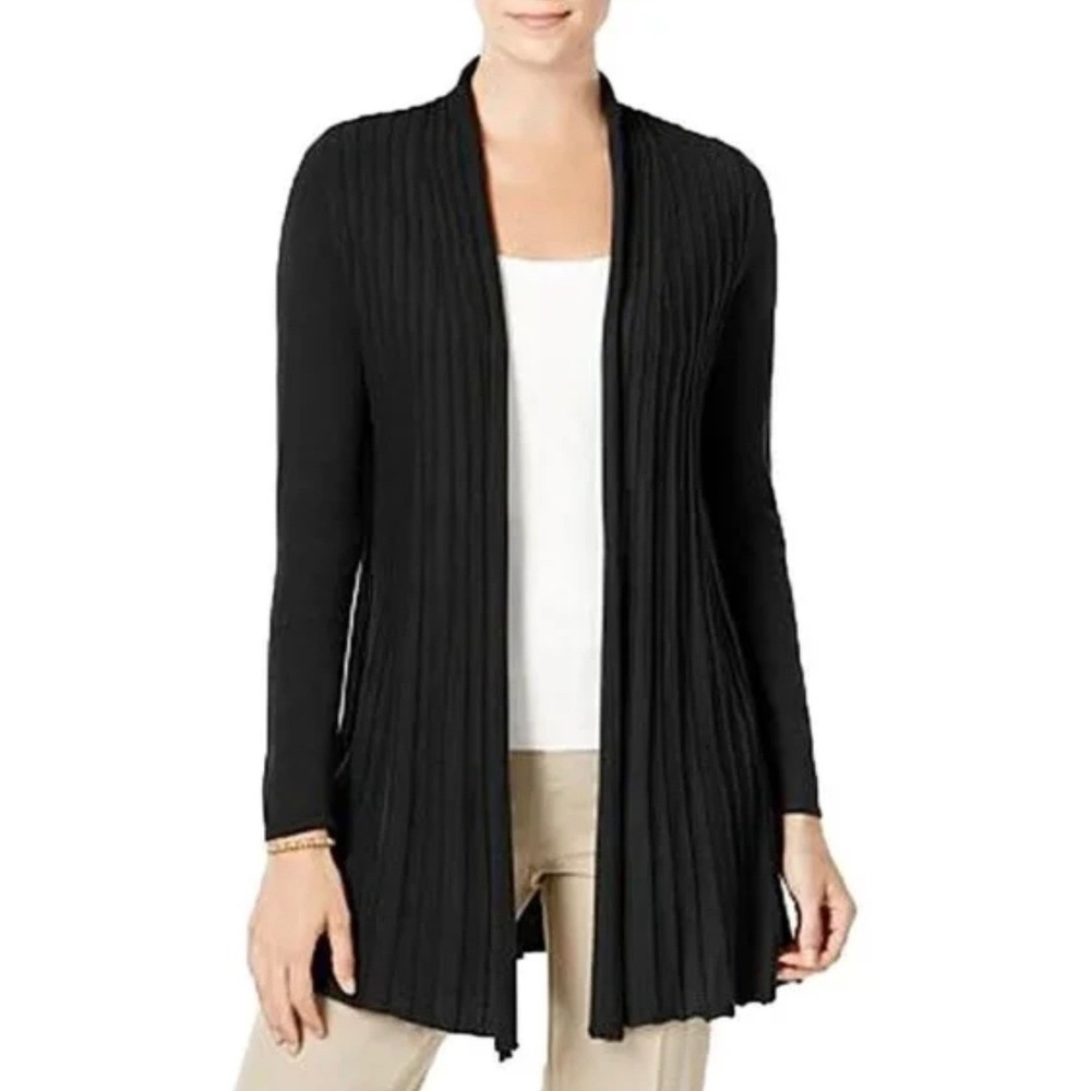 Cashmere Cardigan Sweater Charter Club Open Front Pleated Soft Casual Luxury